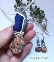 Load image into Gallery viewer, Pendant & Earring set - Azurite with Granite / Pink Feldspar
