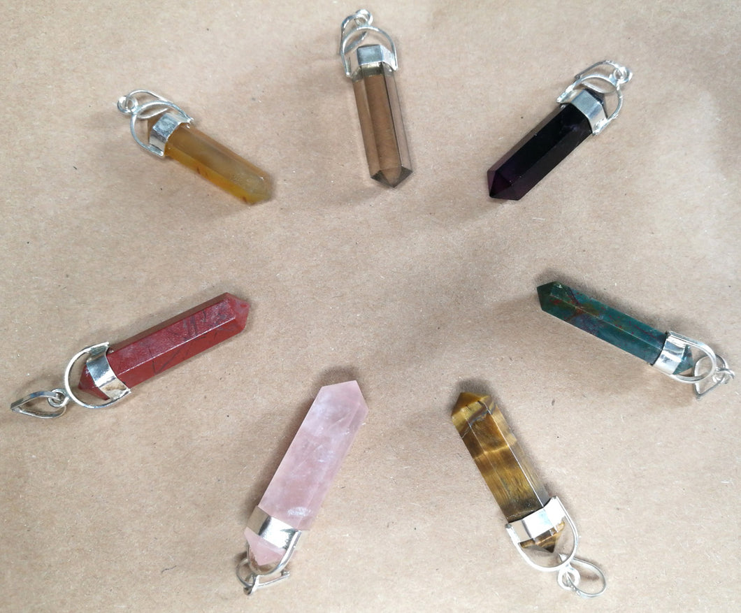 7 Silver Double Terminated Crystal Pendants