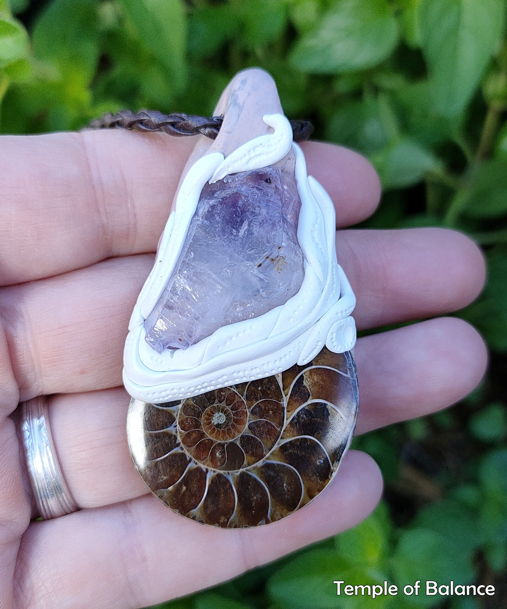 Pendant - Ammonite with Amethyst
