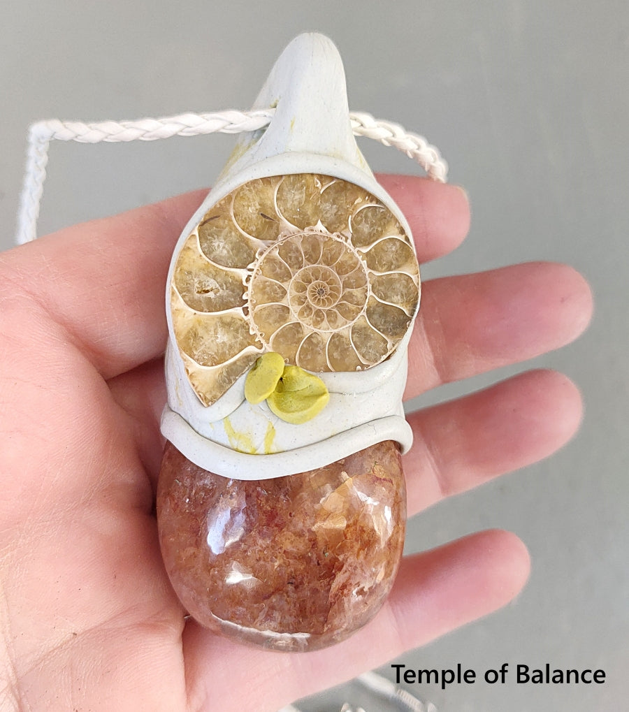 Pendant - Golden Quartz and Ammonite