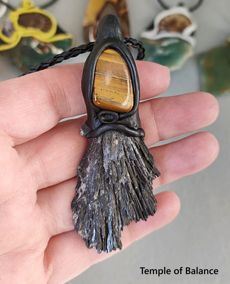 Pendant - Black Kyanite and Tiger's Eye