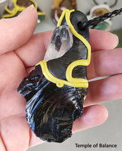 Load image into Gallery viewer, Pendant - Black obsidian and clear quartz
