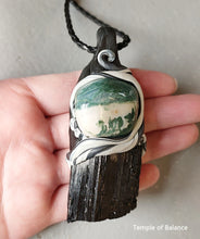 Load image into Gallery viewer, Pendant - Black Tourmaline + Green Moss Agate

