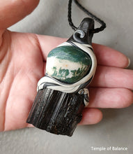 Load image into Gallery viewer, Pendant - Black Tourmaline + Green Moss Agate
