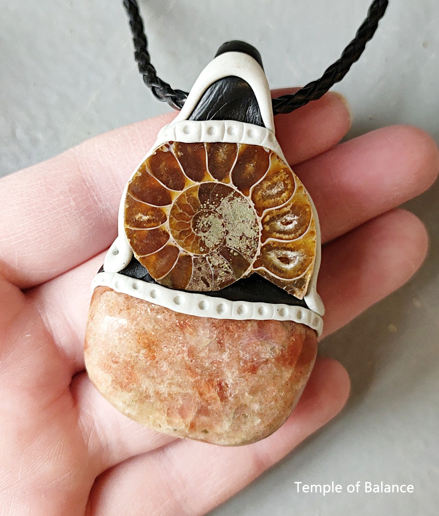 Pendant - Sunstone + Ammonite