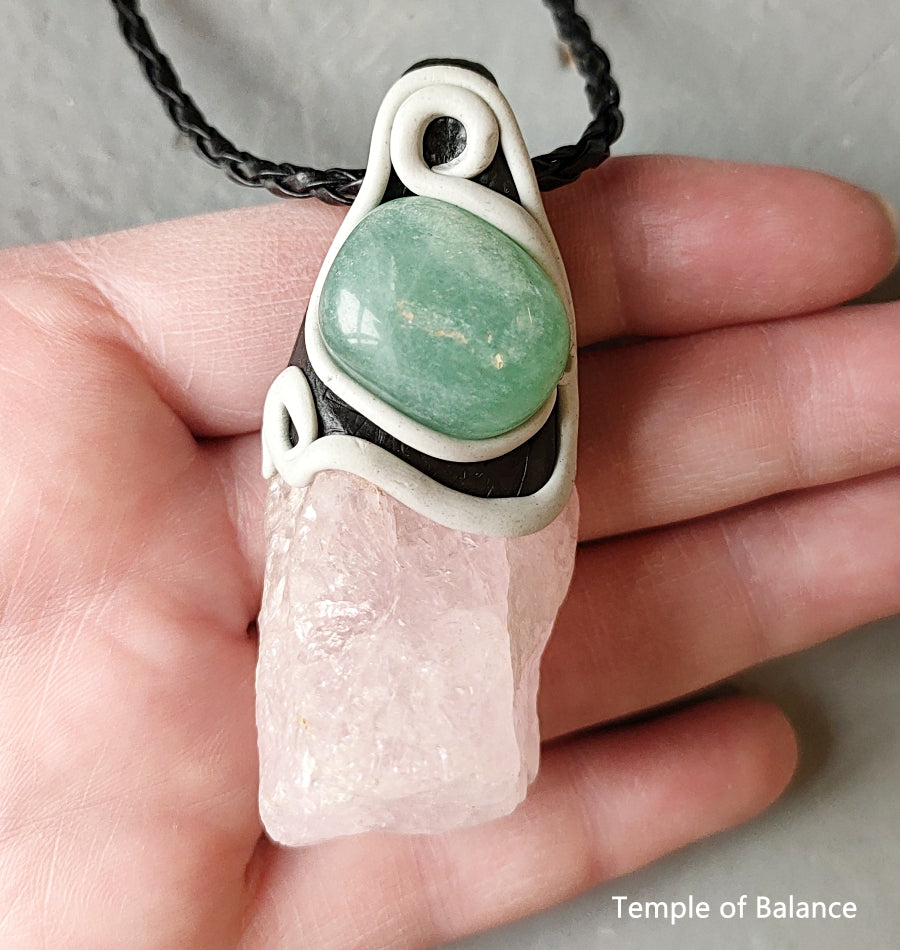 Pendant - Rose Quartz + Green Aventurine