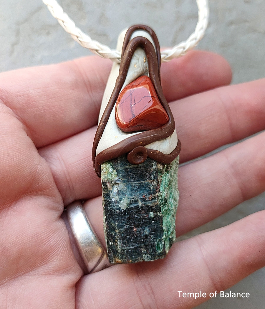 Pendant - Kyanite Fuschite with red jasper