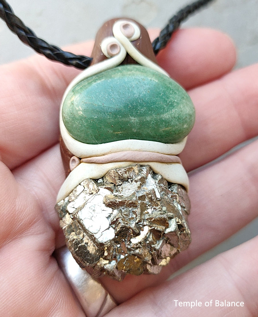 Pendant - Pyrite with green aventurine