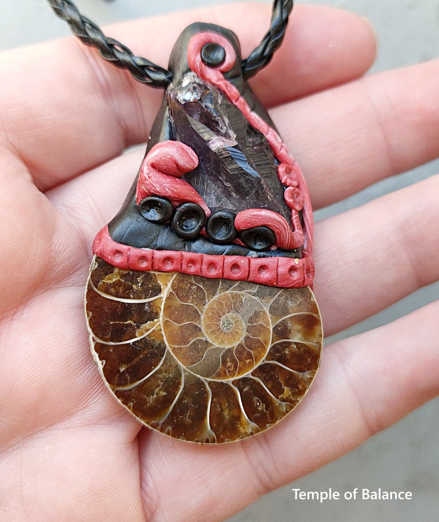 Pendant - Ammonite with Amethyst