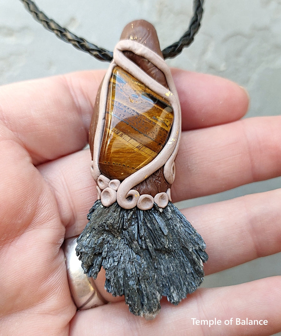 Pendant - Black Kyanite with Tiger's Eye
