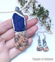 Load image into Gallery viewer, Pendant &amp; Earring set - Azurite with Granite / Pink Feldspar
