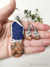 Load image into Gallery viewer, Pendant &amp; Earring set - Azurite with Granite / Pink Feldspar
