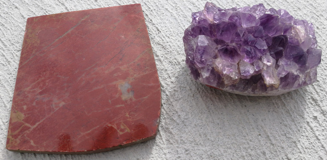 Crystal - Amethyst Specimen and Red Jasper Slab
